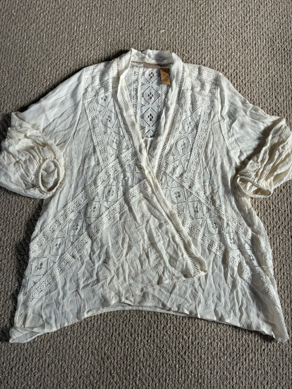 Wrangler M Lightweight Cardigan Ivory Lacy Rayon Coastal Cowgirl